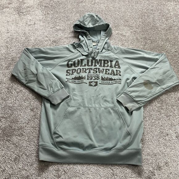 Columbia Sportswear Hoodie Sweatshirt Mens Medium Light Blue Pullover Graphic - Picture 1 of 16